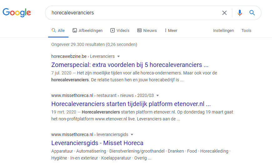 horecaleveranciers statistieken google