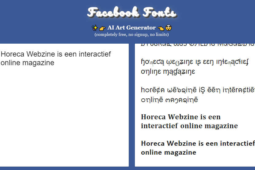 facebook fonts gratis tools horeca