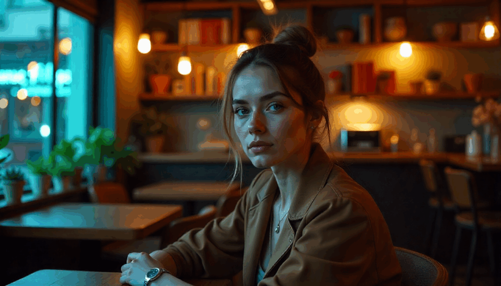 vrouw in themarestaurant themacafé restaurant café